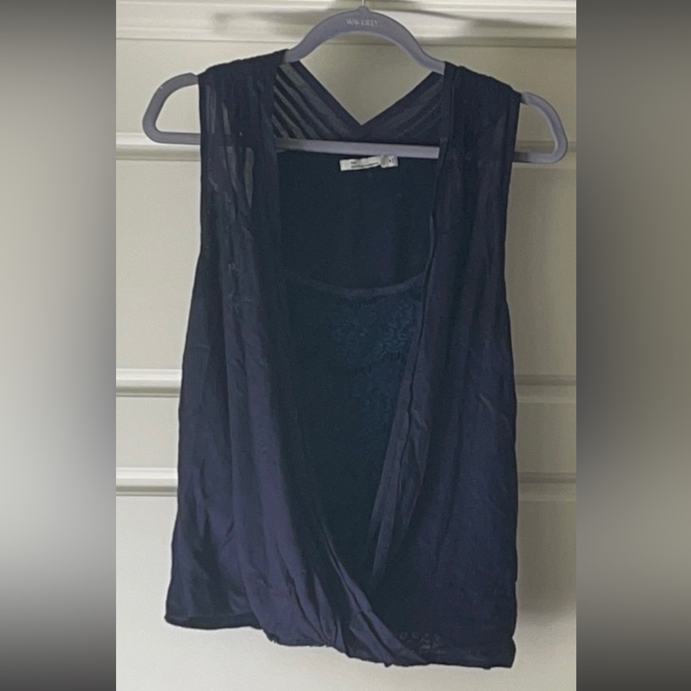 Navy blouse cut off sleeve blouse